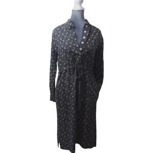 Vintage Made in France Navy Sage Floral Drawstring Dress Size 40 France Prairie